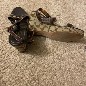 Coach wedges. Brown and gold.